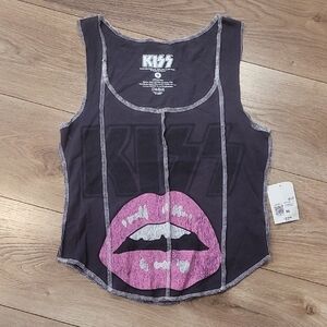 Kiss Black Tank with Pink Lips Design